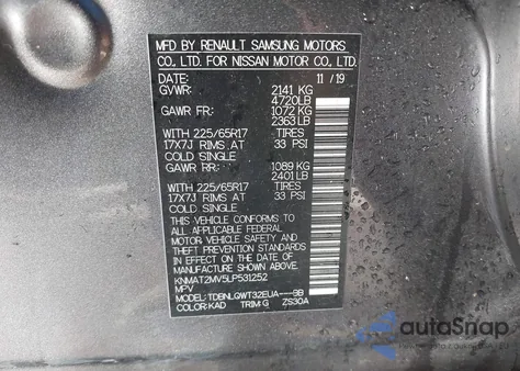 2020 Nissan Rogue Sv Intelligent Awd from USA, damaged, VIN KNMAT2MV5LP531252